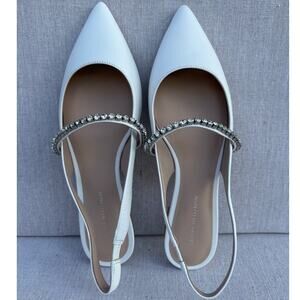 NWOB Stuart Weitzman Crystalline Leather Slingback flat Ivory size 7.5 bridal